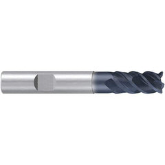 Emuge - 8mm Diam, 25mm LOC, 4 Flute Solid Carbide Roughing & Finishing End Mill - TiAlN Finish, 63mm OAL, 8mm Shank Diam, Weldon Shank, 50° Helix, Centercutting, Long Length - Americas Industrial Supply