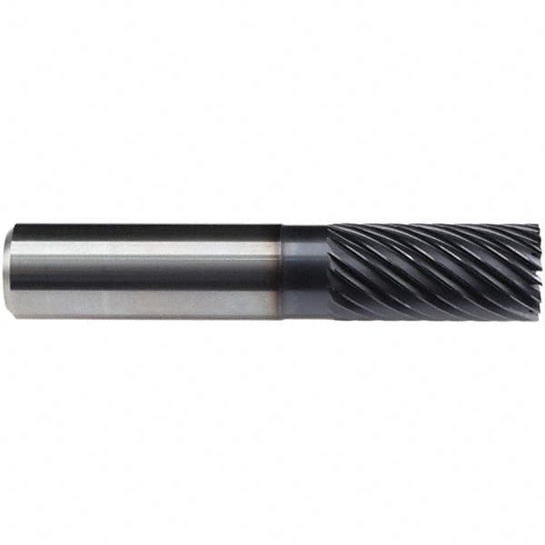 Emuge - 20mm Diam, 38mm LOC, 20 Flute Solid Carbide Roughing & Finishing End Mill - TiAlN Finish, 104mm OAL, 20mm Shank Diam, Cylindrical Shank, 40° Helix, Long Length - Americas Industrial Supply