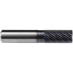 Emuge - 20mm Diam, 38mm LOC, 20 Flute Solid Carbide Roughing & Finishing End Mill - TiAlN Finish, 104mm OAL, 20mm Shank Diam, Cylindrical Shank, 40° Helix, Long Length - Americas Industrial Supply