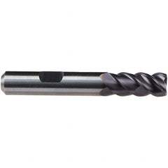 Emuge - 4mm Diam, 11mm LOC, 4 Flute Solid Carbide Roughing & Finishing End Mill - TiAlN Finish, 57mm OAL, 6mm Shank Diam, Weldon Shank, 50° Helix, Centercutting, Long Length - Americas Industrial Supply