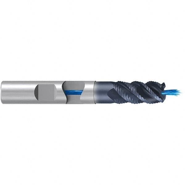 Emuge - 10mm Diam, 22mm LOC, 4 Flute Solid Carbide Roughing & Finishing End Mill - TiAlN Finish, 72mm OAL, 10mm Shank Diam, Weldon Shank, 45° Helix, Long Length - Americas Industrial Supply