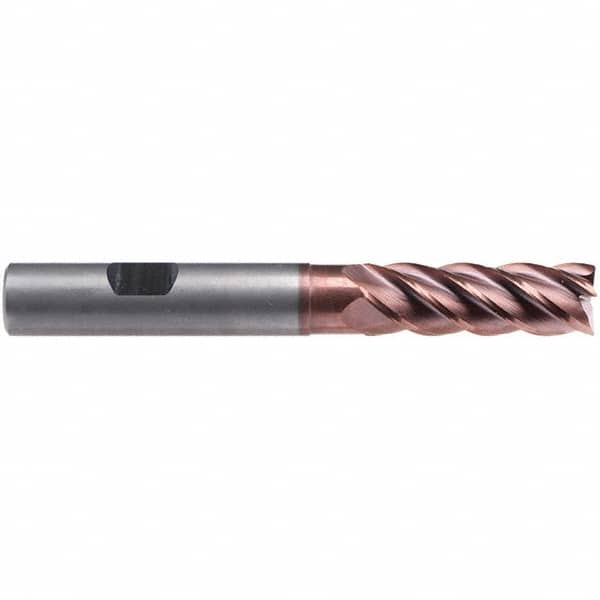 Emuge - 16mm Diam, 48mm LOC, 5 Flute Solid Carbide Roughing & Finishing End Mill - TiAlN Finish, 112mm OAL, 16mm Shank Diam, Weldon Shank, 42° Helix, Centercutting, Extra Long Length - Americas Industrial Supply