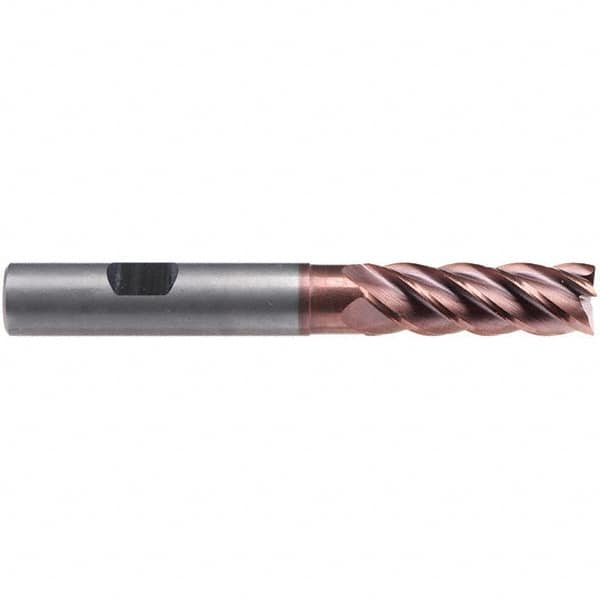 Emuge - 12mm Diam, 36mm LOC, 5 Flute Solid Carbide Roughing & Finishing End Mill - TiAlN Finish, 93mm OAL, 12mm Shank Diam, Weldon Shank, 42° Helix, Centercutting, Extra Long Length - Americas Industrial Supply