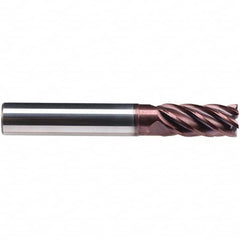 Emuge - 16mm Diam, 32mm LOC, 6 Flute Solid Carbide Roughing & Finishing End Mill - TiAlN Finish, 92mm OAL, 16mm Shank Diam, Cylindrical Shank, 38° Helix, Long Length - Americas Industrial Supply