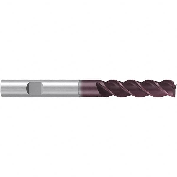 Emuge - 12mm Diam, 36mm LOC, 3 Flute Solid Carbide Roughing & Finishing End Mill - TiAlN Finish, 93mm OAL, 12mm Shank Diam, Weldon Shank, 38° Helix, Centercutting, Extra Long Length - Americas Industrial Supply
