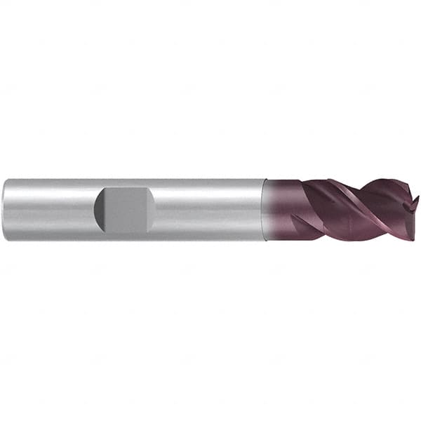 Emuge - 11.7mm Diam, 12mm LOC, 3 Flute Solid Carbide Roughing & Finishing End Mill - TiAlN Finish, 73mm OAL, 12mm Shank Diam, Weldon Shank, 38° Helix, Centercutting, Stub Length - Americas Industrial Supply