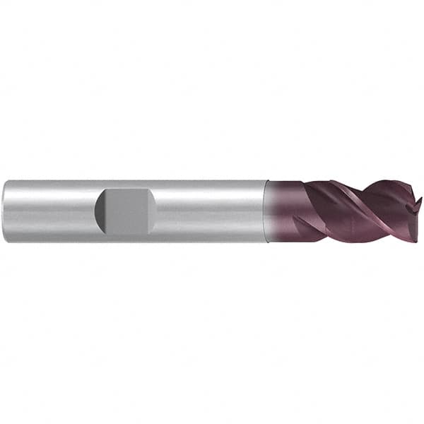 Emuge - 9.7mm Diam, 11mm LOC, 3 Flute Solid Carbide Roughing & Finishing End Mill - TiAlN Finish, 66mm OAL, 10mm Shank Diam, Weldon Shank, 38° Helix, Centercutting, Stub Length - Americas Industrial Supply