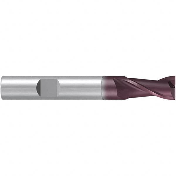 Emuge - 10mm Diam, 19mm LOC, 2 Flute Solid Carbide Roughing & Finishing End Mill - TiAlN Finish, 72mm OAL, 10mm Shank Diam, Weldon Shank, 38° Helix, Centercutting, Long Length - Americas Industrial Supply