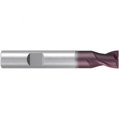 Emuge - 9mm Diam, 10mm LOC, 2 Flute Solid Carbide Roughing & Finishing End Mill - TiAlN Finish, 66mm OAL, 10mm Shank Diam, Weldon Shank, 38° Helix, Centercutting, Stub Length - Americas Industrial Supply