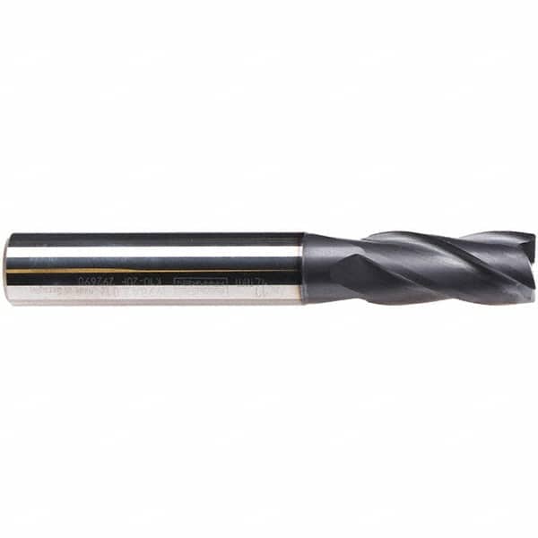 Emuge - 8mm Diam, 19mm LOC, 4 Flute Solid Carbide Roughing & Finishing End Mill - TiAlN Finish, 63mm OAL, 8mm Shank Diam, Cylindrical Shank, 38° Helix, Long Length - Americas Industrial Supply