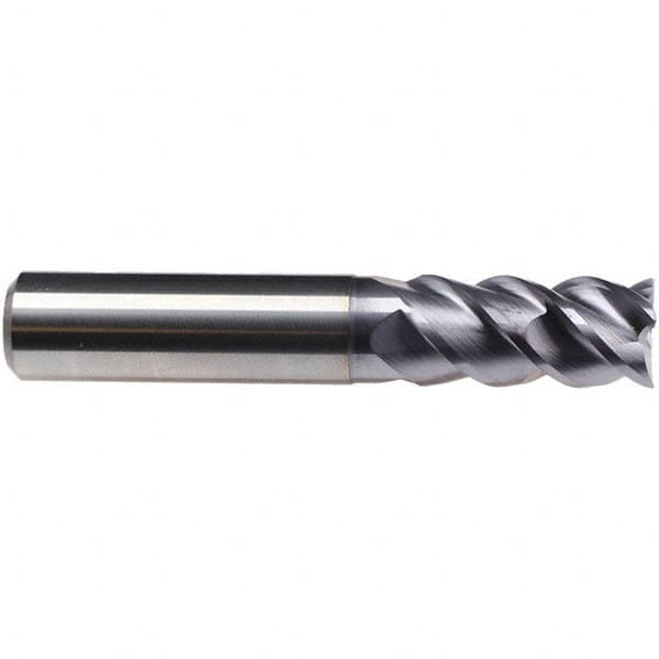 Emuge - 5/8" Diam, 1-1/4" LOC, 4 Flute Solid Carbide Roughing & Finishing End Mill - TiAlN Finish, 3-1/2" OAL, 5/8" Shank Diam, Cylindrical Shank, 50° Helix, Centercutting, Long Length - Americas Industrial Supply
