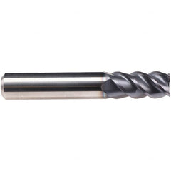 Emuge - 3mm Diam, 8mm LOC, 4 Flute Solid Carbide Roughing & Finishing End Mill - TiAlN Finish, 57mm OAL, 6mm Shank Diam, Cylindrical Shank, 50° Helix, Centercutting, Long Length - Americas Industrial Supply