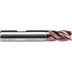 Emuge - 1/2" Diam, 5/8" LOC, 4 Flute Solid Carbide Roughing & Finishing End Mill - TiAlN Finish, 2-7/8" OAL, 1/2" Shank Diam, Weldon Shank, 38° Helix, Centercutting, Stub Length - Americas Industrial Supply