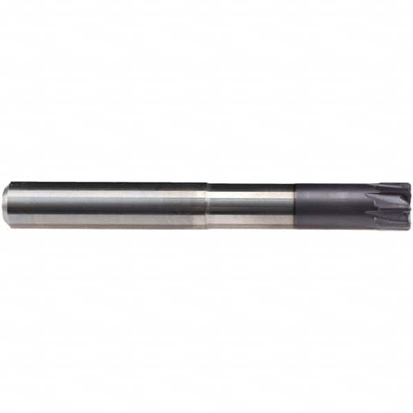Emuge - 12mm Diam, 7mm LOC, 8 Flute Solid Carbide Roughing & Finishing End Mill - TiAlN Finish, 50mm OAL, 12mm Shank Diam, Cylindrical Shank, 0° Helix, Long Length - Americas Industrial Supply