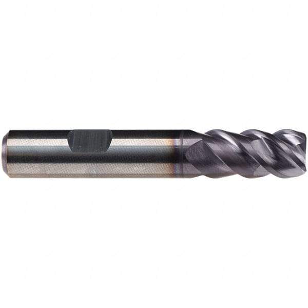 Emuge - 3/8" Diam, 7/8" LOC, 4 Flute Solid Carbide Roughing & Finishing End Mill - TiAlN Finish, 2-1/2" OAL, 3/8" Shank Diam, Weldon Shank, 50° Helix, Centercutting, Long Length - Americas Industrial Supply