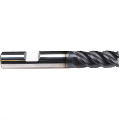 Emuge - 5/16" Diam, 3/4" LOC, 4 Flute Solid Carbide Roughing & Finishing End Mill - TiAlN Finish, 2-1/2" OAL, 3/8" Shank Diam, Weldon Shank, 45° Helix, Centercutting, Long Length - Americas Industrial Supply