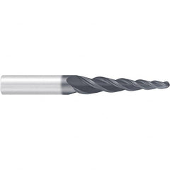Emuge - 4° Taper Angle per Side, 2mm Small End Diam, 59mm LOC, Solid Carbide 3 Flute Tapered Ball End Mill - AlCr Finish, 120mm OAL, 12mm Shank Diam, Spiral Flute, 36° Helix - Americas Industrial Supply