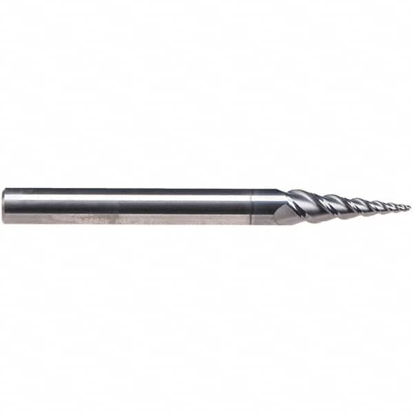 Emuge - 8° Taper Angle per Side, 4.83mm Small End Diam, 22mm LOC, Solid Carbide 3 Flute Tapered Ball End Mill - AlCr Finish, 63mm OAL, 8mm Shank Diam, Spiral Flute, 45° Helix - Americas Industrial Supply