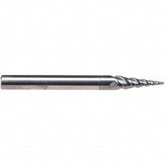Emuge - 8° Taper Angle per Side, 5.28mm Small End Diam, 19mm LOC, Solid Carbide 3 Flute Tapered Ball End Mill - AlCr Finish, 63mm OAL, 8mm Shank Diam, Spiral Flute, 45° Helix - Americas Industrial Supply