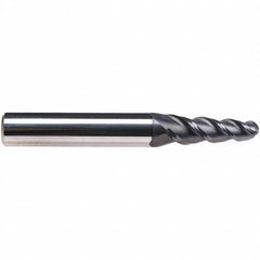 Emuge - 4° Taper Angle per Side, 7.34mm Small End Diam, 25mm LOC, Solid Carbide 3 Flute Tapered Ball End Mill - TiAlN Finish, 72mm OAL, 10mm Shank Diam, Spiral Flute, 45° Helix - Americas Industrial Supply