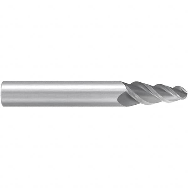 Emuge - 17.5° Taper Angle per Side, 3.26mm Small End Diam, 8mm LOC, Solid Carbide 3 Flute Tapered Ball End Mill - 57mm OAL, 6mm Shank Diam, Spiral Flute, 45° Helix - Americas Industrial Supply