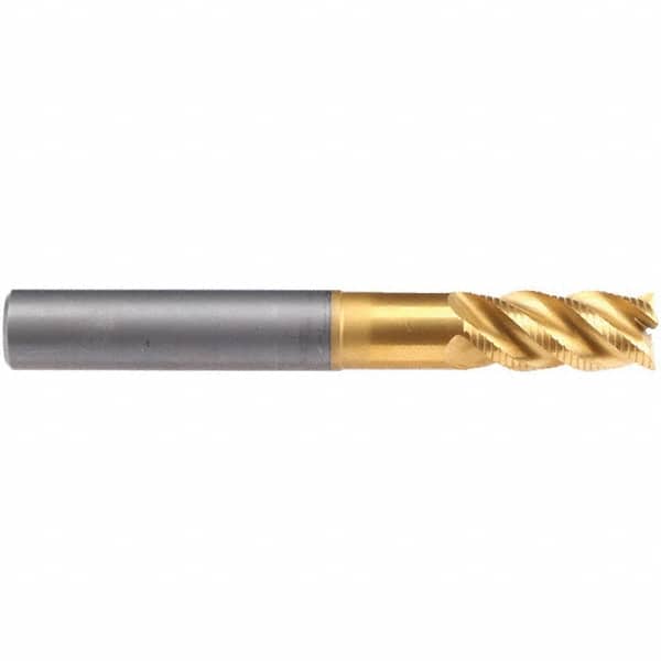 Emuge - 10mm Diam, Fine Pitch, 22mm LOC, 4 Flute Solid Carbide 45° Corner Chamfer Roughing End Mill - TiN/TiAlN Finish, 80mm OAL, 10mm Shank Diam, Single End, Extended Reach, 45° Helix - Americas Industrial Supply