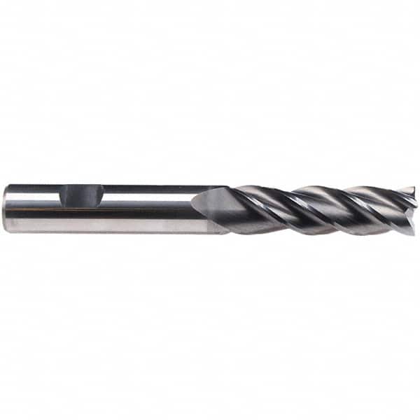 Emuge - 3/4" Diam, 2-1/4" LOC, 4 Flute Solid Carbide Roughing & Finishing End Mill - CrN Finish, 5" OAL, 3/4" Shank Diam, Weldon Shank, 38° Helix, Centercutting, Stub Length - Americas Industrial Supply