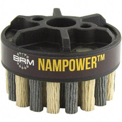 Brush Research Mfg. - 3" 320 Grit Ceramic/Silicon Carbide Straight Disc Brush - Medium Grade, Drive Arbor Connector, 0.7087" Trim Length, 0.63" Shank Diam, 0.63" Arbor Hole - Americas Industrial Supply