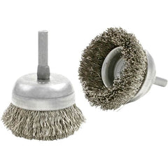 Brush Research Mfg. - 1-3/4" Diam, 1/4" Shank Diam, Carbon Steel Fill Cup Brush - 0.0118 Wire Diam, 1/2" Trim Length, 8,000 Max RPM - Americas Industrial Supply