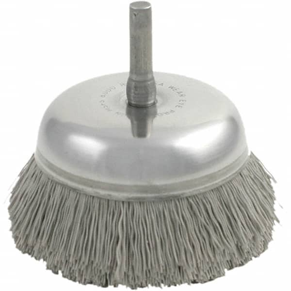 Brush Research Mfg. - 2-3/4" Diam, 1/4" Shank Diam, Nylon Fill Cup Brush - Silicon Carbide Abrasive Material, 0.035 Wire Diam, 3/4" Trim Length, 8,000 Max RPM - Americas Industrial Supply