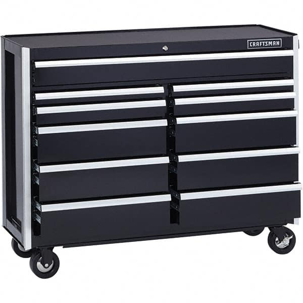 Craftsman - 11 Drawer 1,200 Lb Capacity Steel Tool Roller Cabinet - 52" Wide x 40-3/4" High x 18" Deep, Roller Bearing Drawer Slides, Black - Americas Industrial Supply