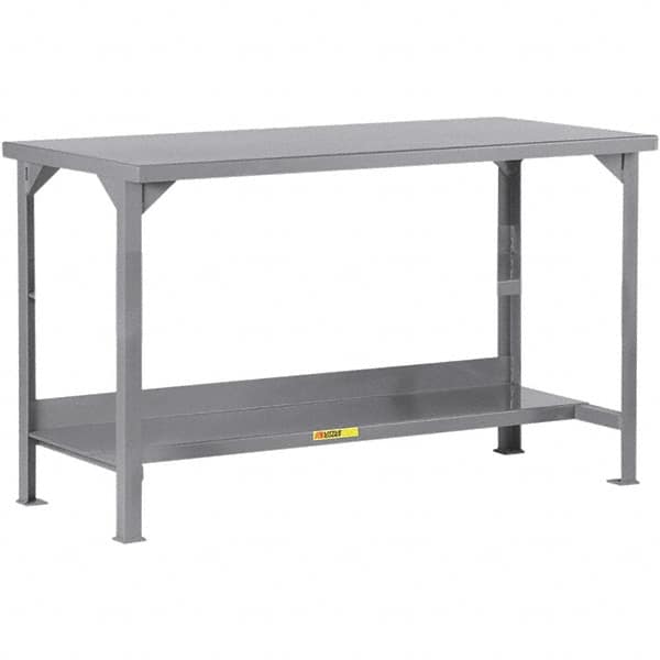 Little Giant - 84 Wide x 36" Deep x 36" High, 12 Gauge Steel Workbench - 12 Gauge Steel Top, Fixed Legs, Gray - Americas Industrial Supply