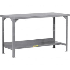 Little Giant - 84 Wide x 36" Deep x 36" High, 12 Gauge Steel Workbench - 12 Gauge Steel Top, Fixed Legs, Gray - Americas Industrial Supply