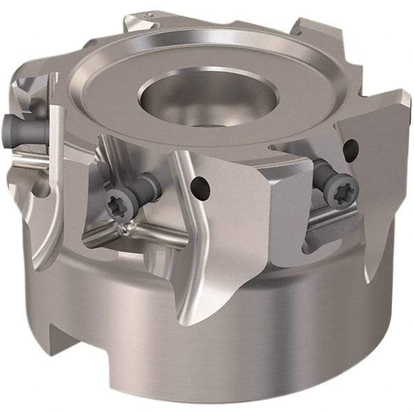Seco - 6 Inserts, 63mm Cut Diam, 27mm Arbor Diam, 12mm Max Depth of Cut, Indexable Square-Shoulder Face Mill - 90° Lead Angle, 40mm High, LOEX12 Insert Compatibility, Through Coolant, Series 220.94-12 - Americas Industrial Supply