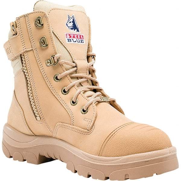 Steel Blue - Men's Size 10.5 Wide Width Steel Work Boot - Sand, Leather Upper, TPU Outsole, 6" High, Lace-Up, Side Zip - Americas Industrial Supply
