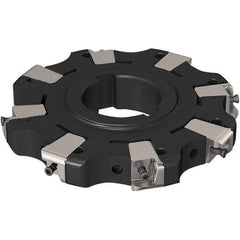 Seco - Arbor Hole Connection, 0.669" Cutting Width, 32.9mm Depth of Cut, 125mm Cutter Diam, 40mm Hole Diam, 4 Tooth Indexable Slotting Cutter - R335.25 Toolholder, XNHQ 1407 Insert, Neutral Cutting Direction - Americas Industrial Supply