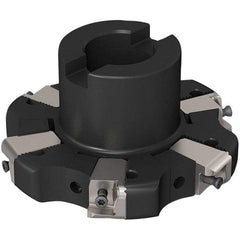 Seco - Shell Mount Connection, 0.669" Cutting Width, 24.82mm Depth of Cut, 100mm Cutter Diam, 27mm Hole Diam, 3 Tooth Indexable Slotting Cutter - R335.25 Toolholder, XNHQ 1407 Insert, Right Hand Cutting Direction - Americas Industrial Supply