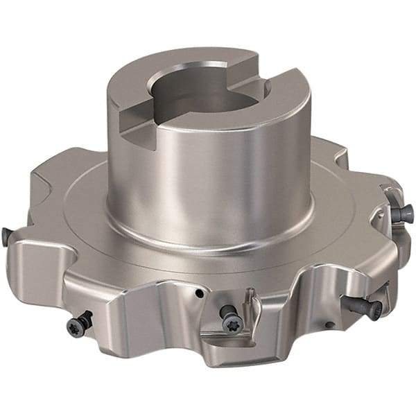 Seco - Shell Mount Connection, 0.787" Cutting Width, 25.31mm Depth of Cut, 100mm Cutter Diam, 27mm Hole Diam, 4 Tooth Indexable Slotting Cutter - R335.25 Toolholder, XNHQ 12 Insert, Right Hand Cutting Direction - Americas Industrial Supply