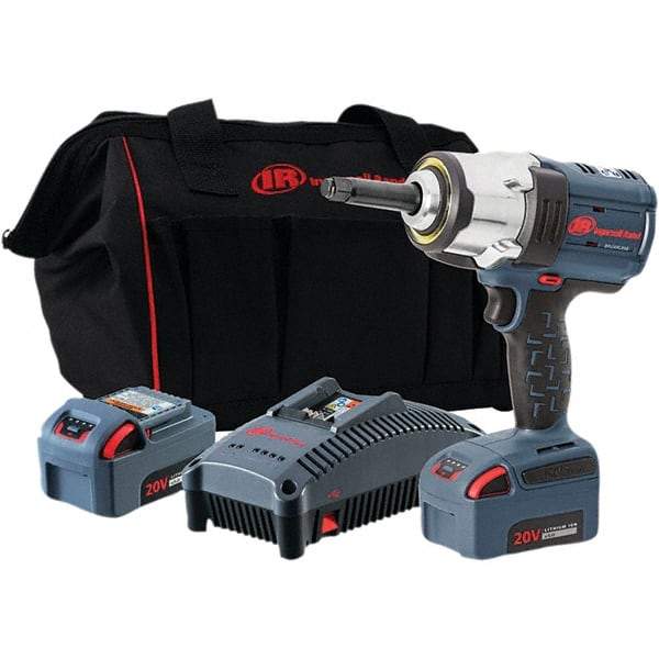 Ingersoll-Rand - 1/2" Drive 20 Volt Pistol Grip Cordless Impact Wrench & Ratchet - 0 to 1,900 RPM, 0 to 2,450 BPM, 1,500 Ft/Lb Torque, 2 Lithium-Ion Batteries - Americas Industrial Supply