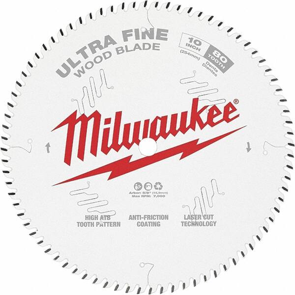 Milwaukee Tool - 10" Diam, 5/8" Arbor Hole Diam, 80 Tooth Wet & Dry Cut Saw Blade - Tungsten Carbide-Tipped, Fine Finish Action, Standard Round Arbor - Americas Industrial Supply