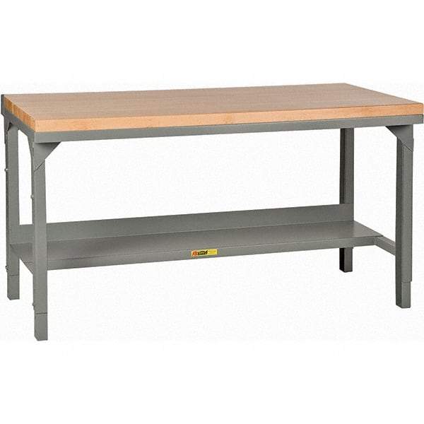 Little Giant - 48 Wide x 30" Deep x 28-3/4" High, Butcher Block Workbench - 1-3/4" Butcher Block Top, Adjustable Height Legs, Gray - Americas Industrial Supply