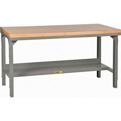 Little Giant - 48 Wide x 30" Deep x 28-3/4" High, Butcher Block Workbench - 1-3/4" Butcher Block Top, Adjustable Height Legs, Gray - Americas Industrial Supply