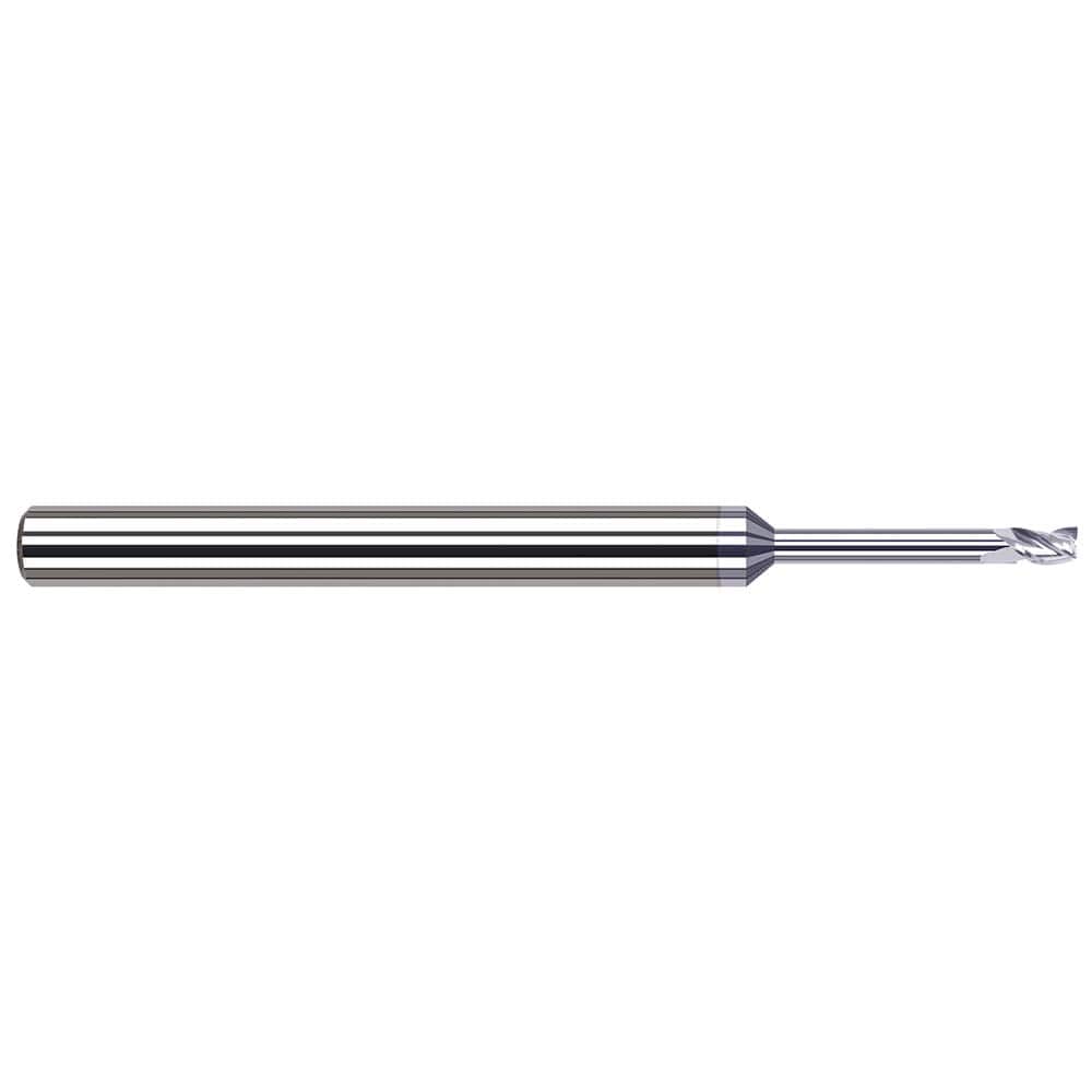 Square End Mill: 1/16'' Dia, 3/32'' LOC, 1/8'' Shank Dia, 2-1/2'' OAL, 3 Flutes, Solid Carbide Single End, TiB2 Finish, 42 ° Variable Helix, Centercutting, RH Cut, RH Flute