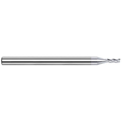 Square End Mill: 3/64'' Dia, 0.141'' LOC, 1/8'' Shank Dia, 1-1/2'' OAL, 3 Flutes, Solid Carbide Single End, TiB2 Finish, 42 ° Variable Helix, Centercutting, RH Cut, RH Flute