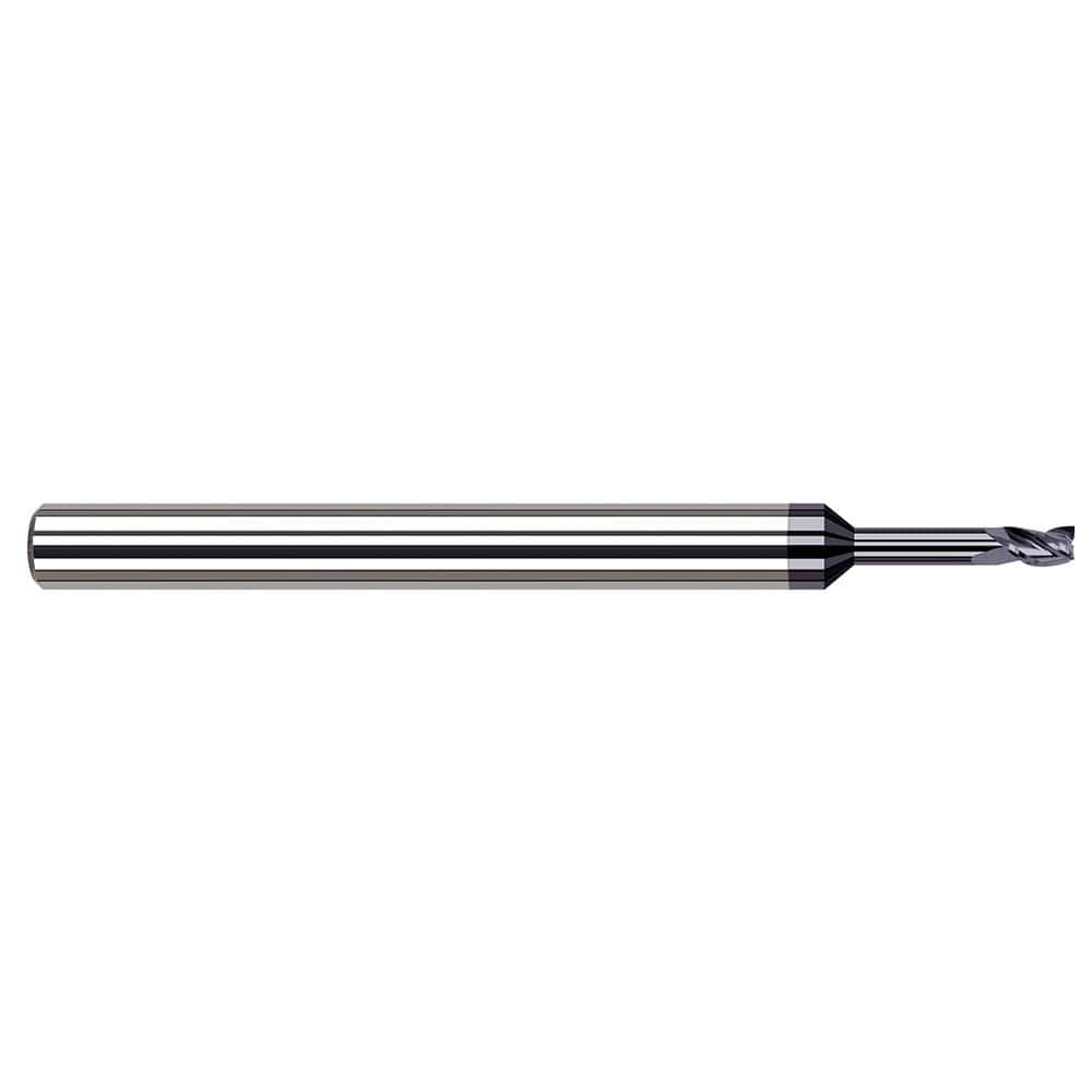 Square End Mill: 1/16'' Dia, 3/32'' LOC, 1/8'' Shank Dia, 2-1/2'' OAL, 4 Flutes, Solid Carbide Single End, AlTiN Nano Finish, 34 ° Variable Helix, Centercutting, RH Cut, RH Flute