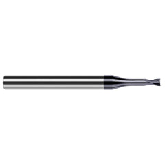 Corner Radius End Mill: 0.093″ Dia, 0.074″ LOC, 1/64″ Radius, 4 Flutes, Solid Carbide 2-1/2″ OAL, 1/4″ Shank Dia, 20 ° Helix, AlTiN Coated, Corner Radius End