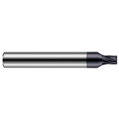 Corner Radius End Mill: 0.09″ Dia, 0.27″ LOC, 0.005″ Radius, 7 Flutes, Solid Carbide 2-1/2″ OAL, 1/4″ Shank Dia, 20 ° Helix, AlTiN Coated, Corner Radius End