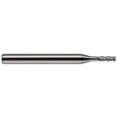 Corner Radius End Mill: 0.062″ Dia, 0.186″ LOC, 0.01″ Radius, 2 Flutes, Solid Carbide 1-1/2″ OAL, 1/8″ Shank Dia, 30 ° Helix, Bright/Uncoated, Corner Radius End