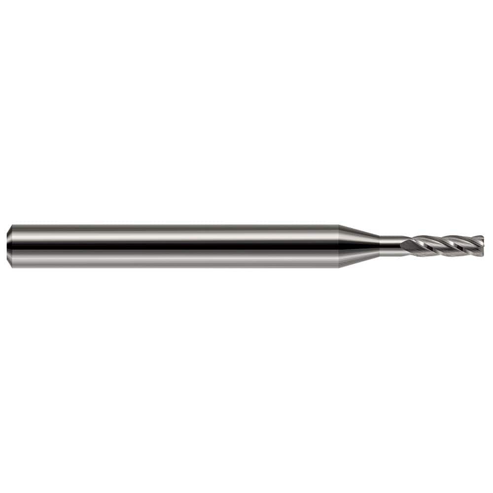 Corner Radius End Mill: 0.047″ Dia, 0.141″ LOC, 0.01″ Radius, 4 Flutes, Solid Carbide 1-1/2″ OAL, 1/8″ Shank Dia, 30 ° Helix, Bright/Uncoated, Corner Radius End