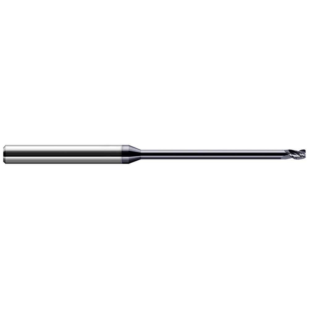 Corner Radius End Mill: 1/8″ Dia, 3/16″ LOC, 0.01″ Radius, 3 Flutes, Solid Carbide 3″ OAL, 1/8″ Shank Dia, 30 ° Helix, AlTiN Coated, Corner Radius End